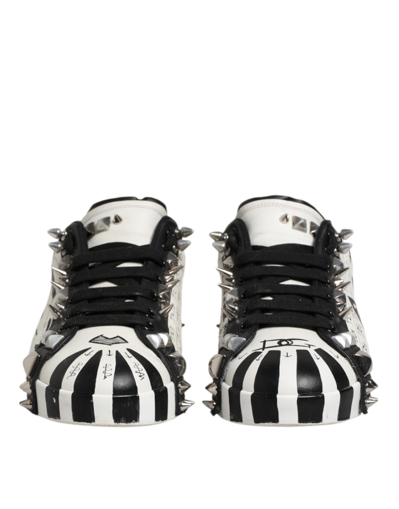 Dolce & Gabbana Black and White Studded Low Top Sneakers