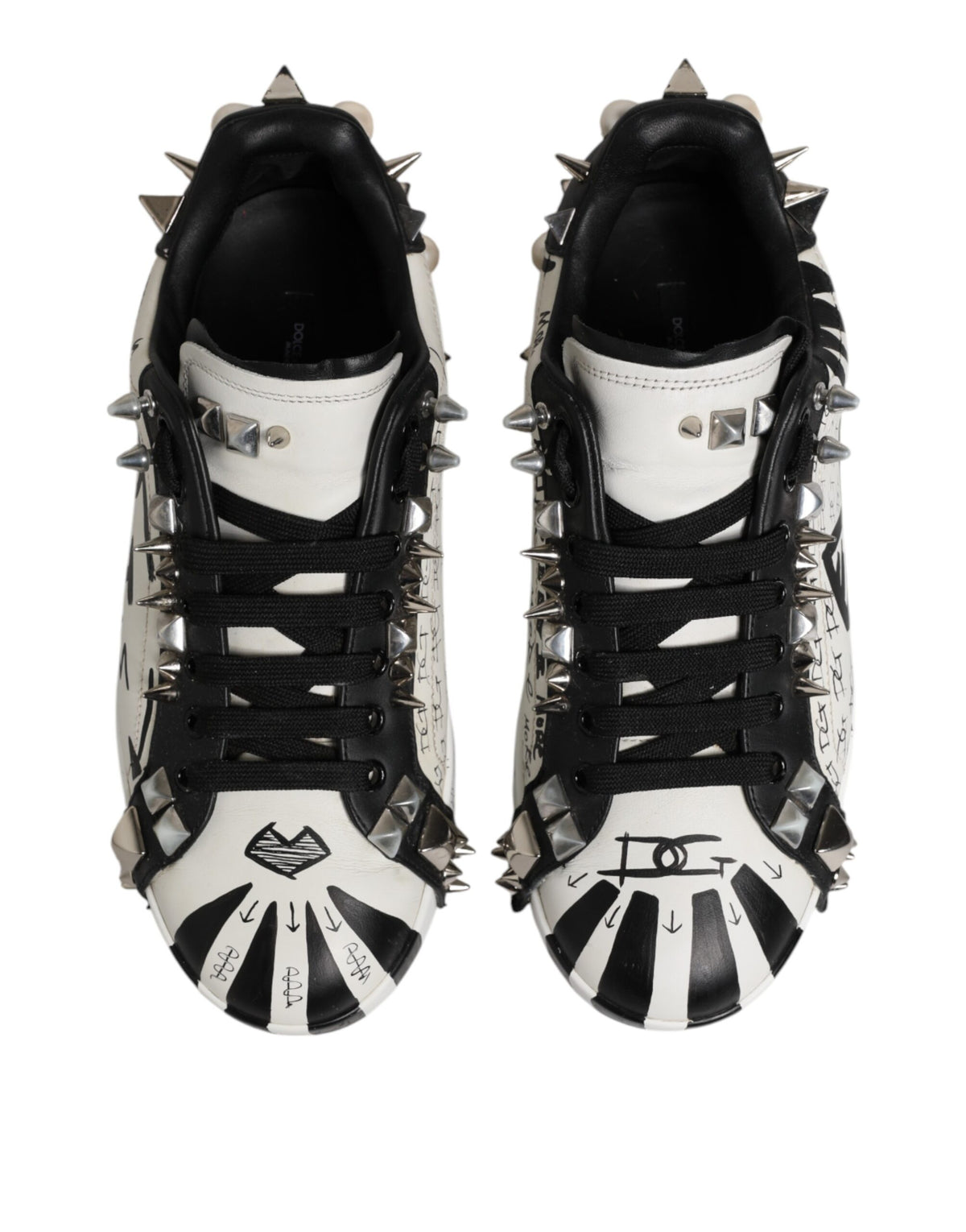 Dolce & Gabbana Black and White Studded Low Top Sneakers