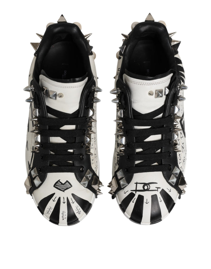 Dolce & Gabbana Black and White Studded Low Top Sneakers