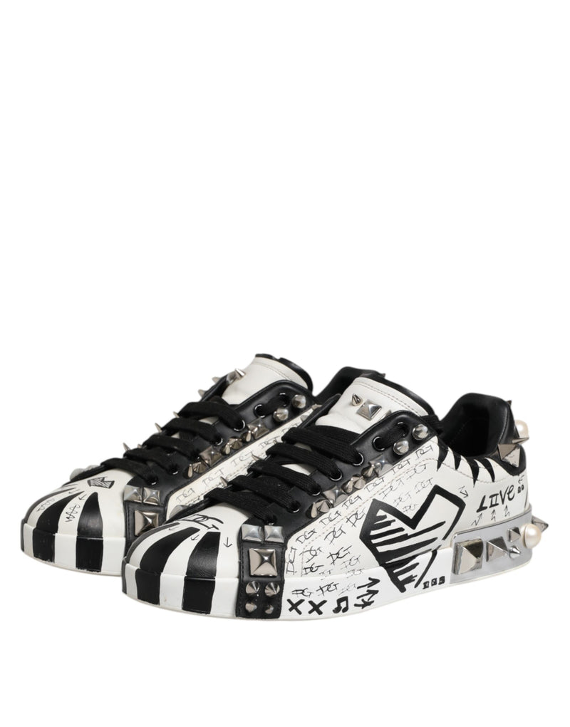 Dolce & Gabbana Black and White Studded Low Top Sneakers