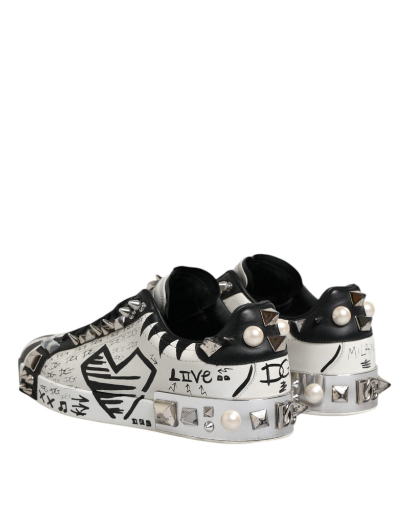 Dolce & Gabbana Black and White Studded Low Top Sneakers