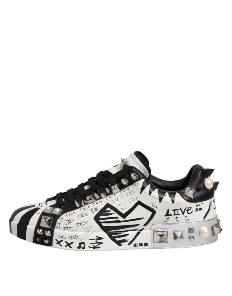 Dolce & Gabbana Black and White Studded Low Top Sneakers