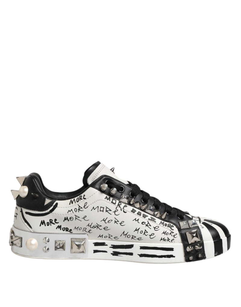 Dolce & Gabbana Black and White Studded Low Top Sneakers