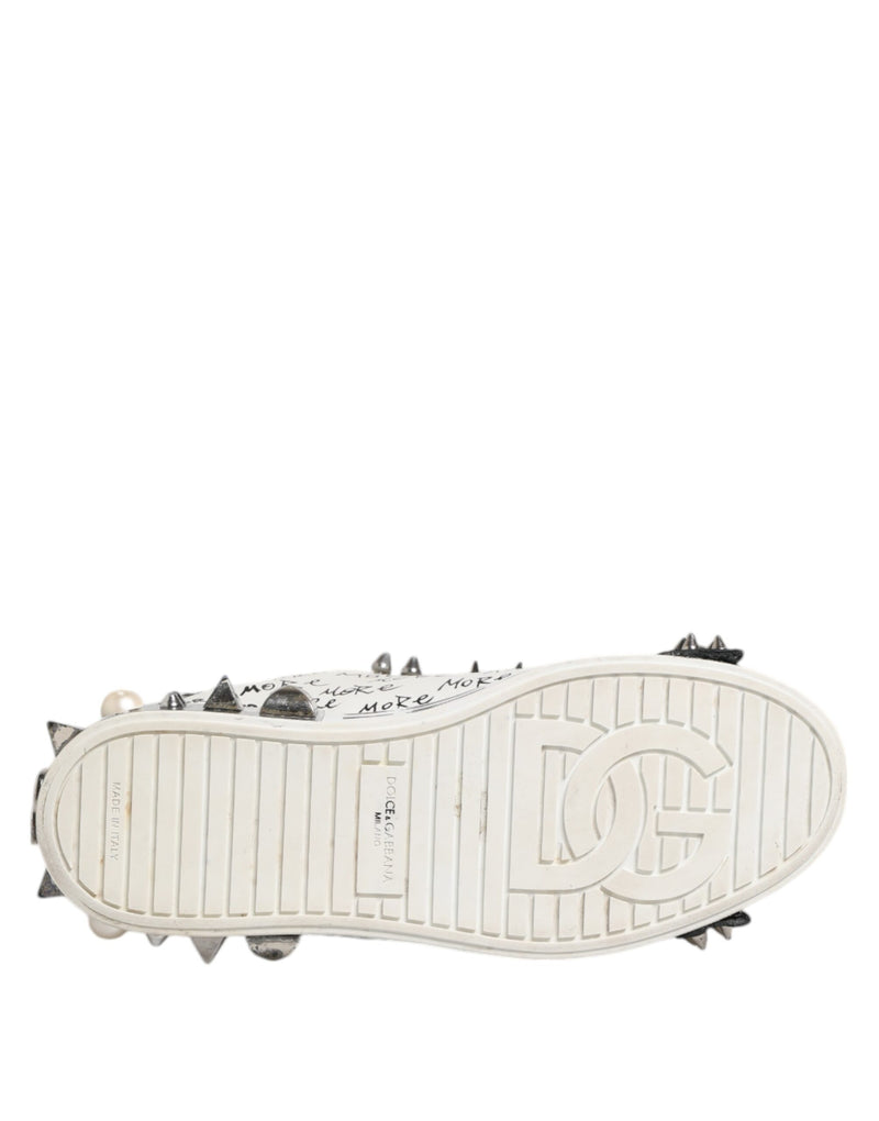 Dolce & Gabbana Black and White Studded Low Top Sneakers