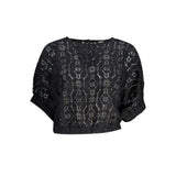Desigual Blouse Femme Noire en Polyester avec Ceinture Contrastante