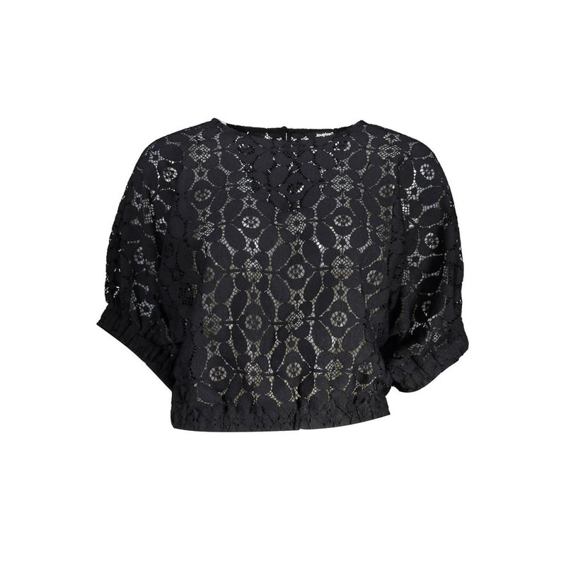 Desigual Blouse Femme Noire en Polyester avec Ceinture Contrastante