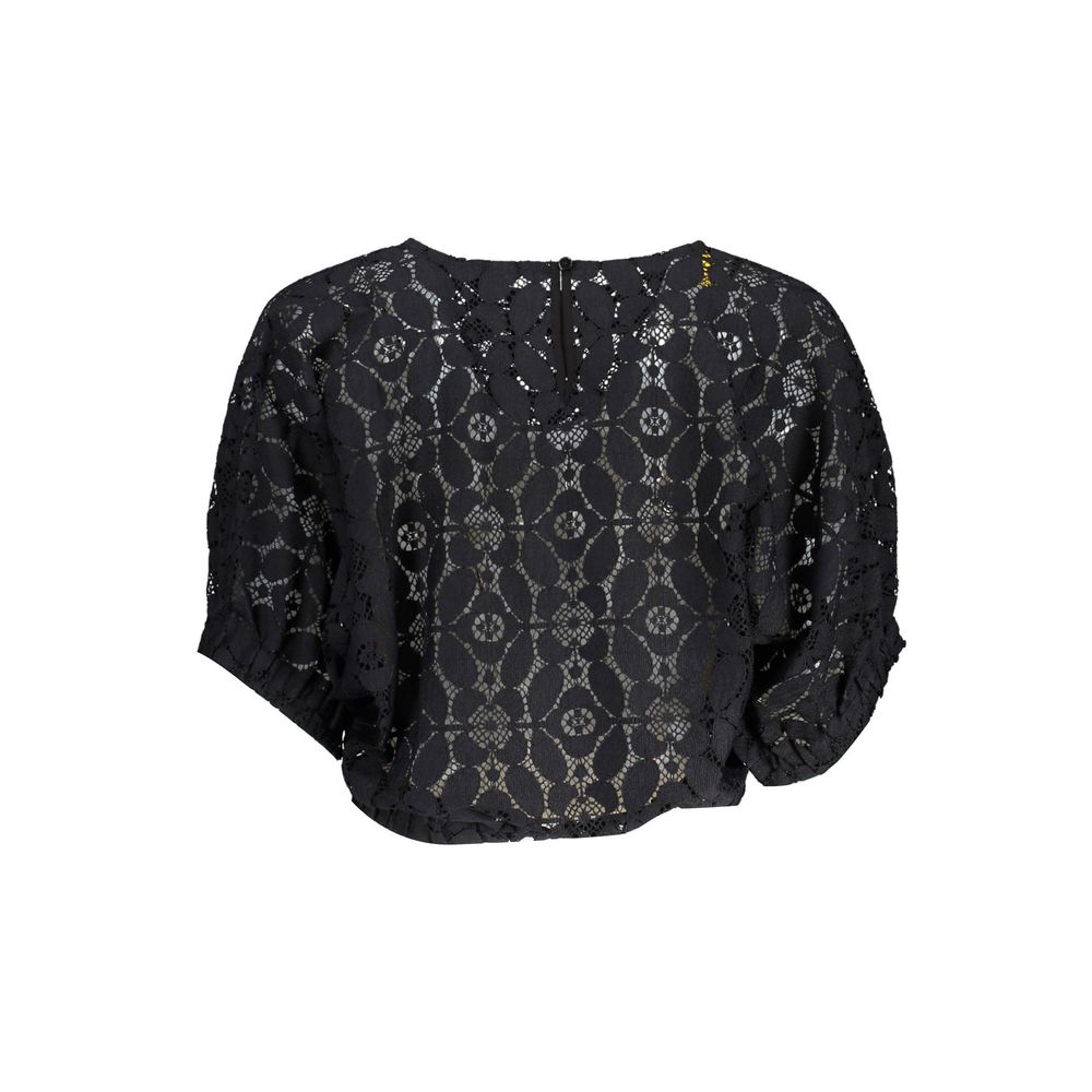 Desigual Blouse Femme Noire en Polyester avec Ceinture Contrastante
