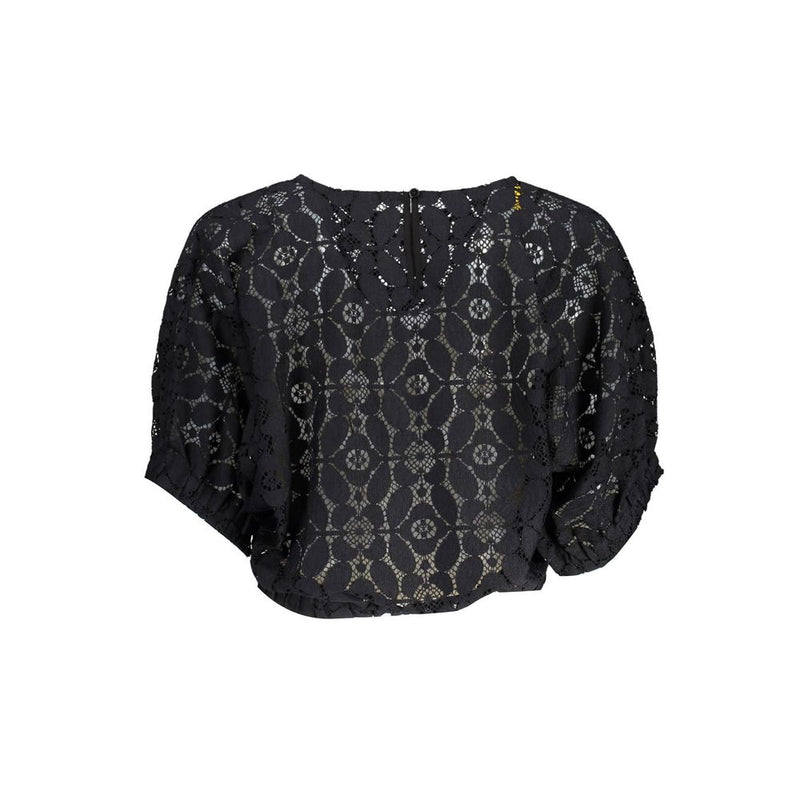 Desigual Blouse Femme Noire en Polyester avec Ceinture Contrastante