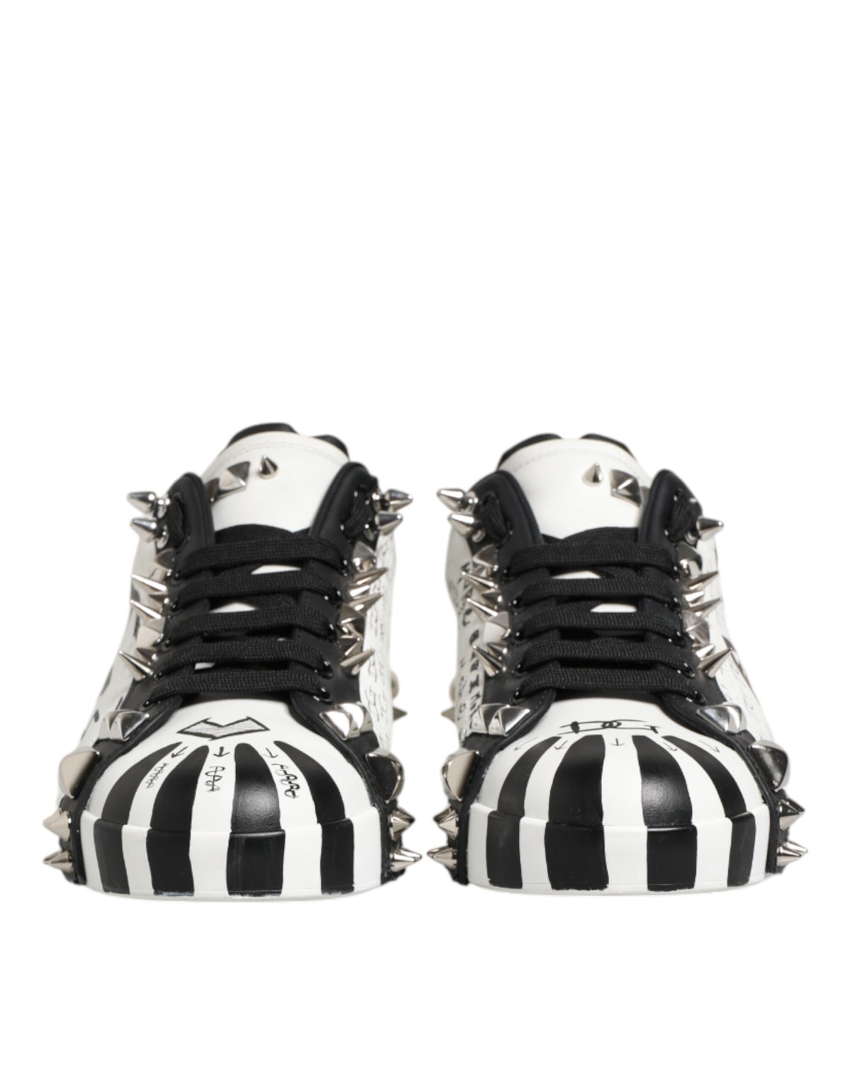 Dolce & Gabbana Black White Studded Low Top Sneakers