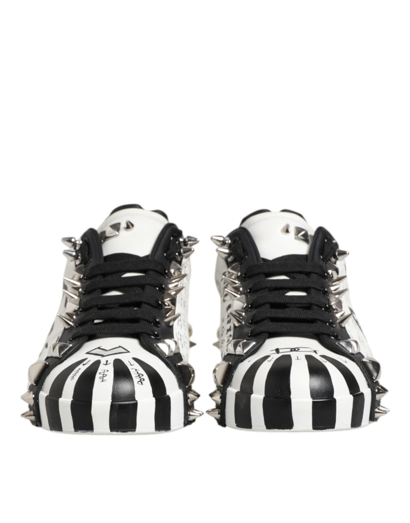 Dolce & Gabbana Black White Studded Low Top Sneakers