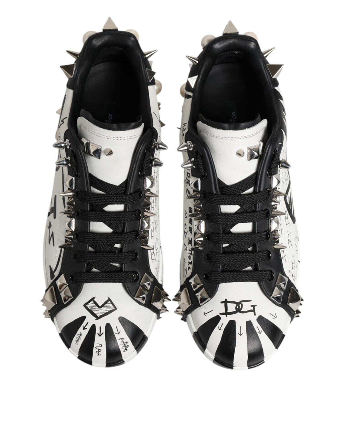 Dolce & Gabbana Black White Studded Low Top Sneakers
