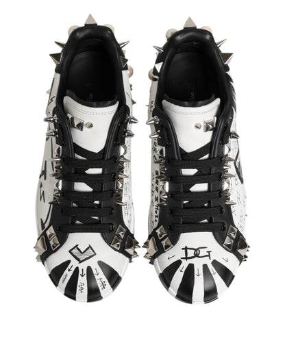Dolce & Gabbana Black White Studded Low Top Sneakers Shoes