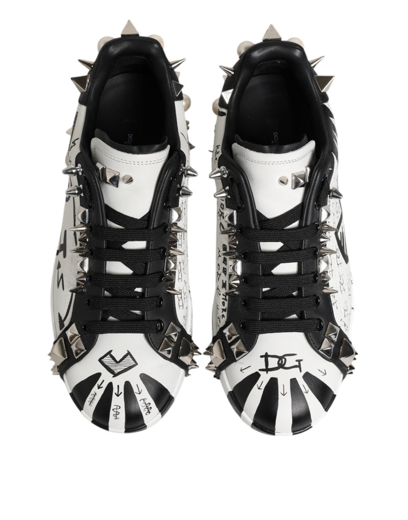 Dolce & Gabbana Black White Studded Low Top Sneakers