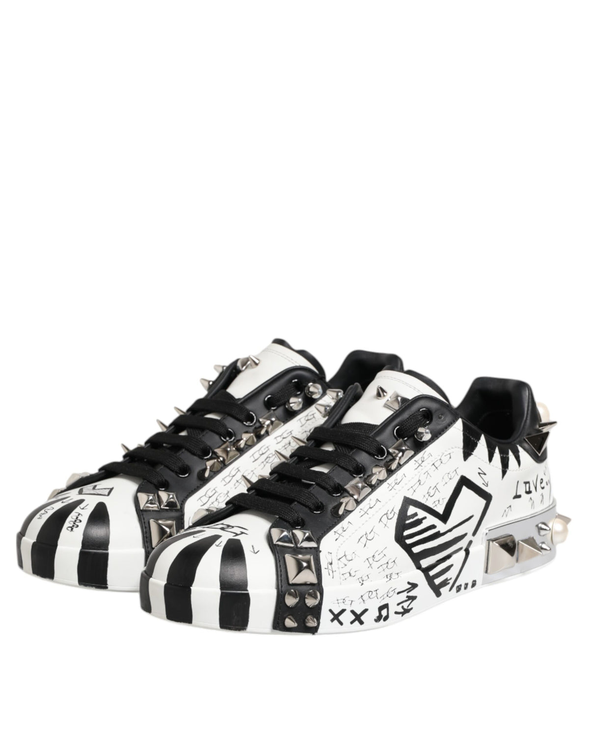 Dolce & Gabbana Black White Studded Low Top Sneakers