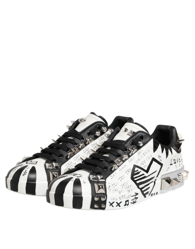Dolce & Gabbana Black White Studded Low Top Sneakers