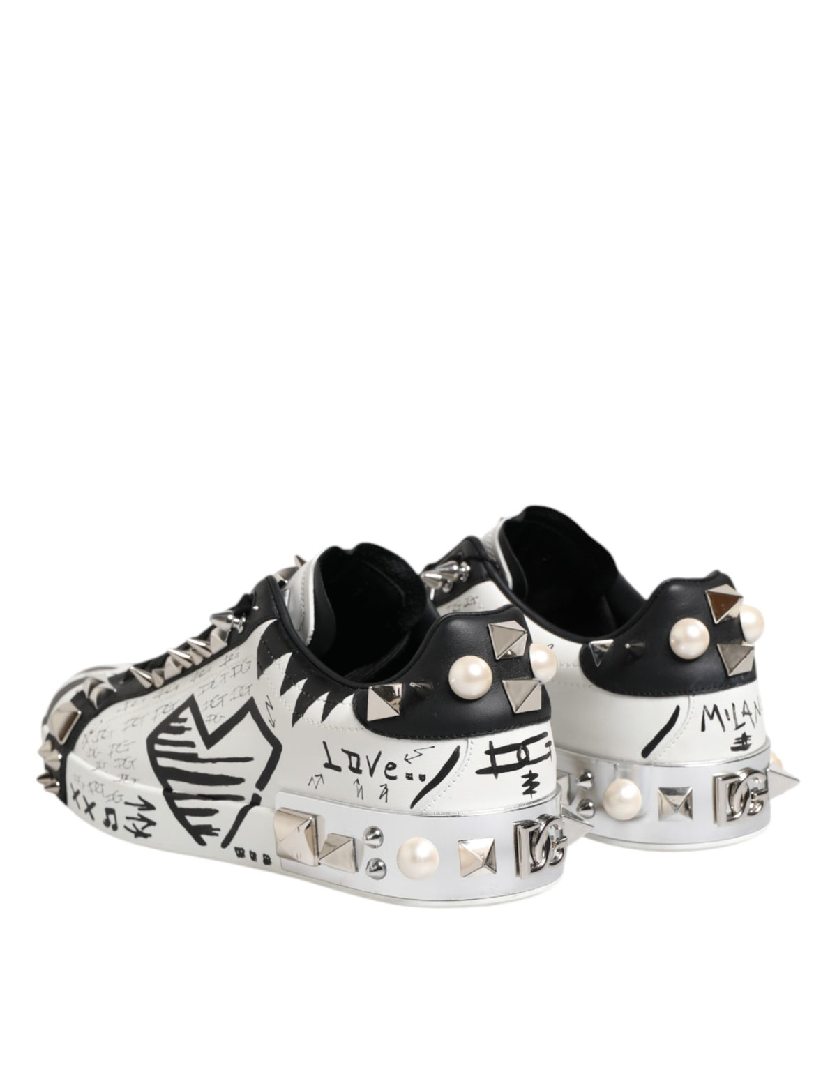 Dolce & Gabbana Black White Studded Low Top Sneakers