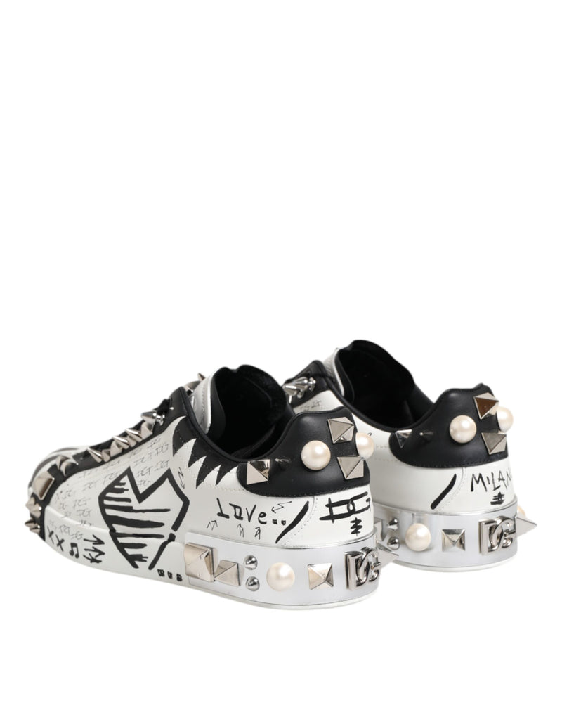 Dolce & Gabbana Black White Studded Low Top Sneakers