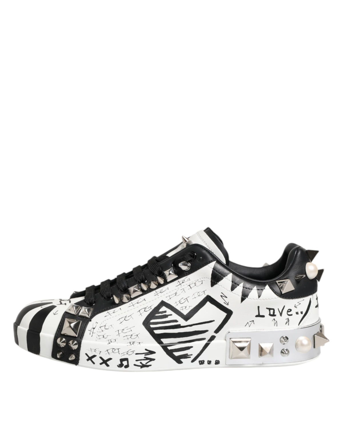 Dolce & Gabbana Black White Studded Low Top Sneakers