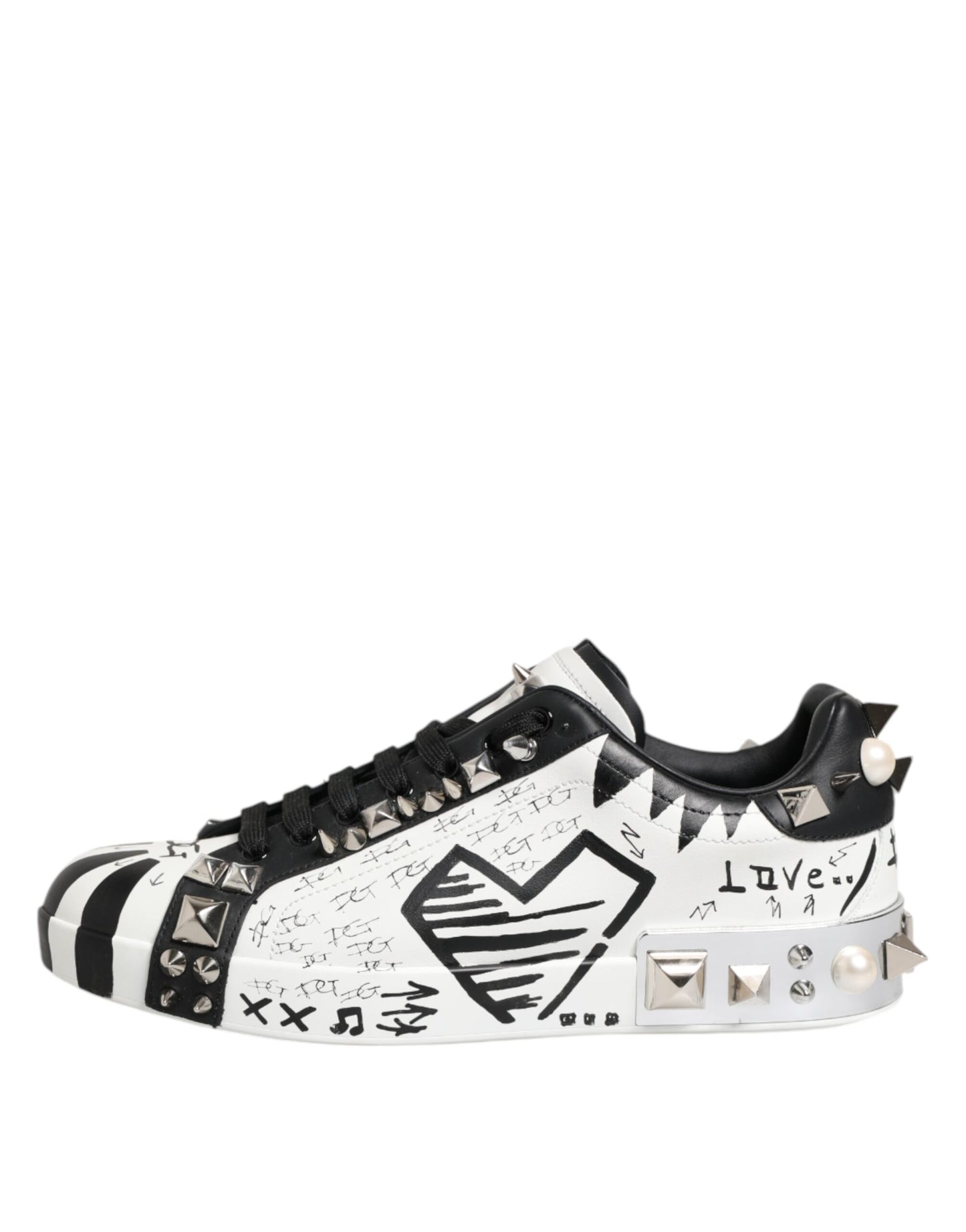 Dolce & Gabbana Black White Studded Low Top Sneakers Shoes