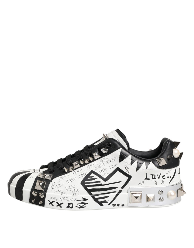 Dolce & Gabbana Black White Studded Low Top Sneakers