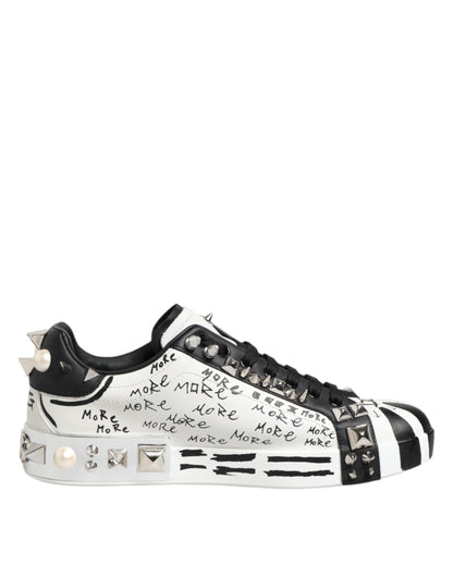 Dolce & Gabbana Black White Studded Low Top Sneakers Shoes