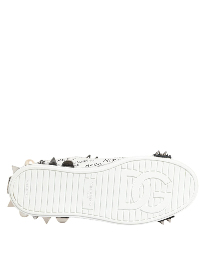 Dolce & Gabbana Black White Studded Low Top Sneakers