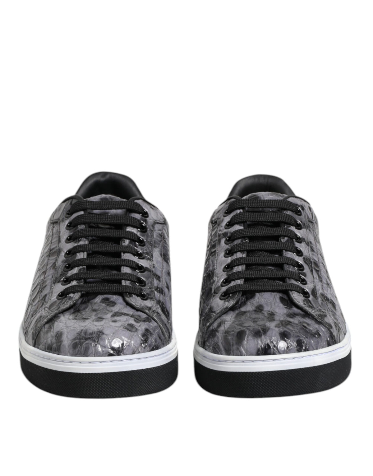 Dolce & Gabbana Gray Leather Leopard Low Top Sneakers