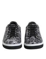 Dolce & Gabbana Gray Leather Leopard Low Top Sneakers