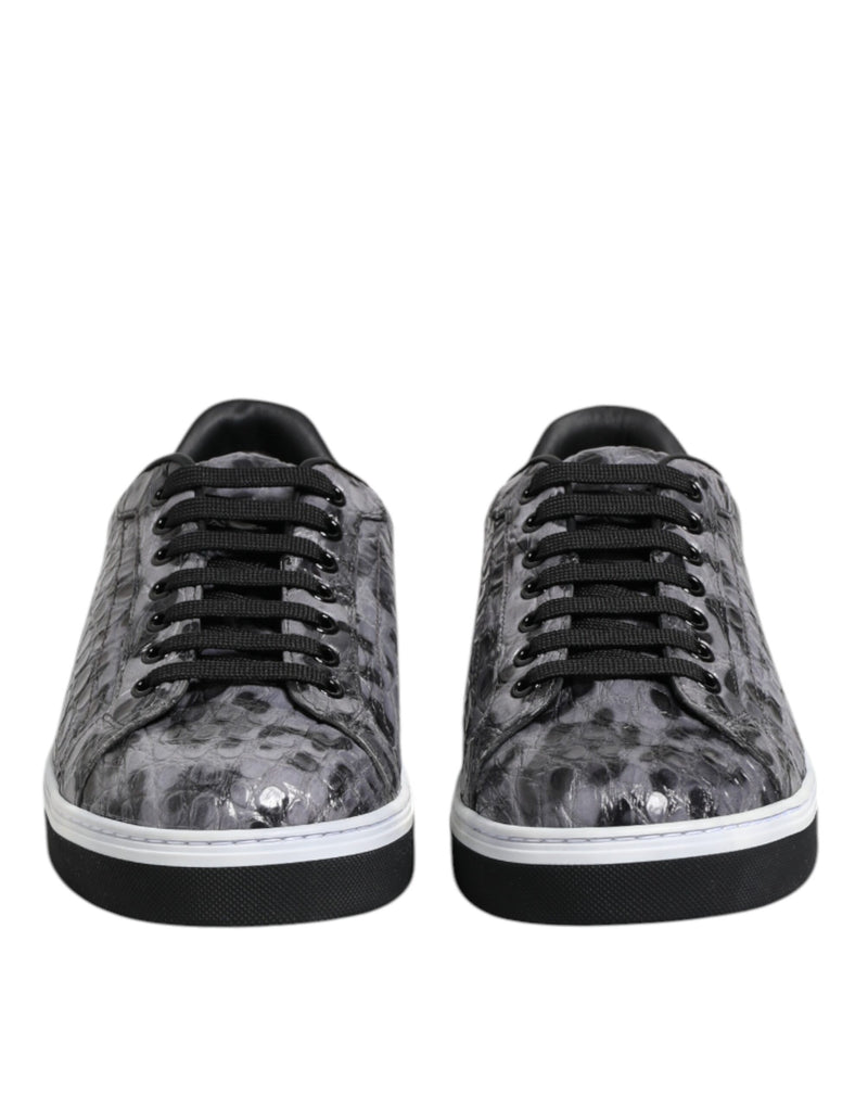 Dolce & Gabbana Gray Leather Leopard Low Top Sneakers