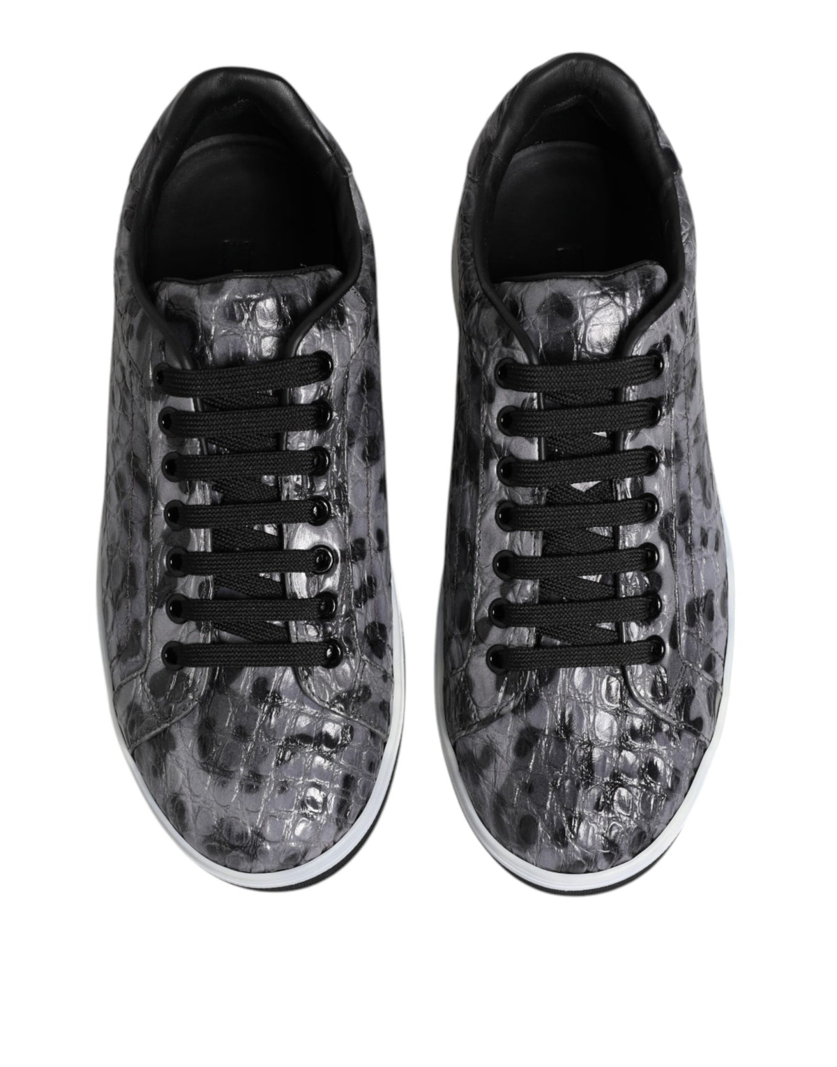 Dolce & Gabbana Gray Leather Leopard Low Top Sneakers