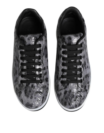 Dolce & Gabbana Gray Leather Leopard Low Top Sneakers Shoes