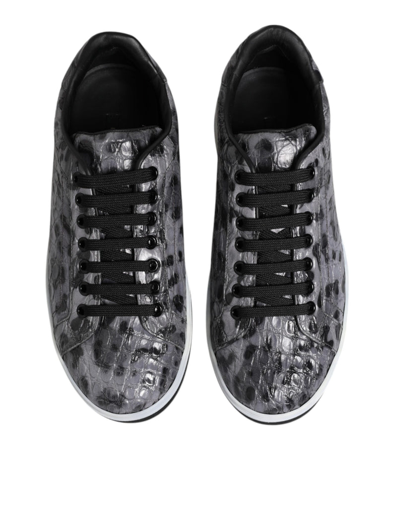 Dolce & Gabbana Gray Leather Leopard Low Top Sneakers
