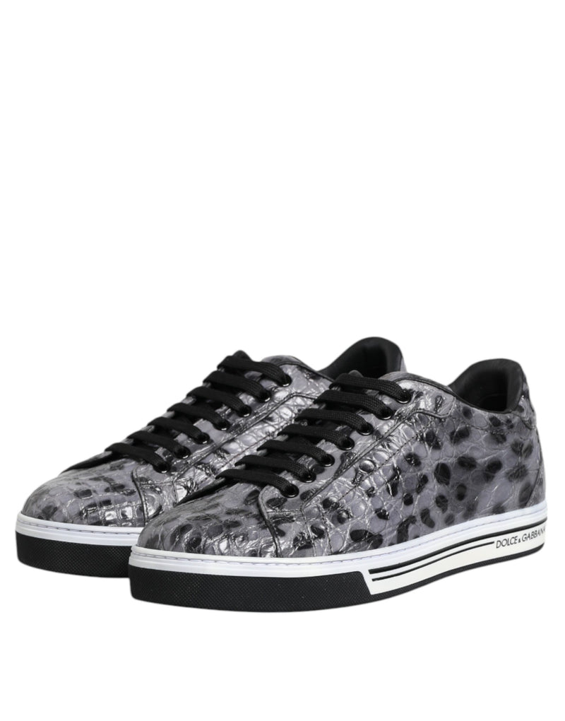 Dolce & Gabbana Gray Leather Leopard Low Top Sneakers