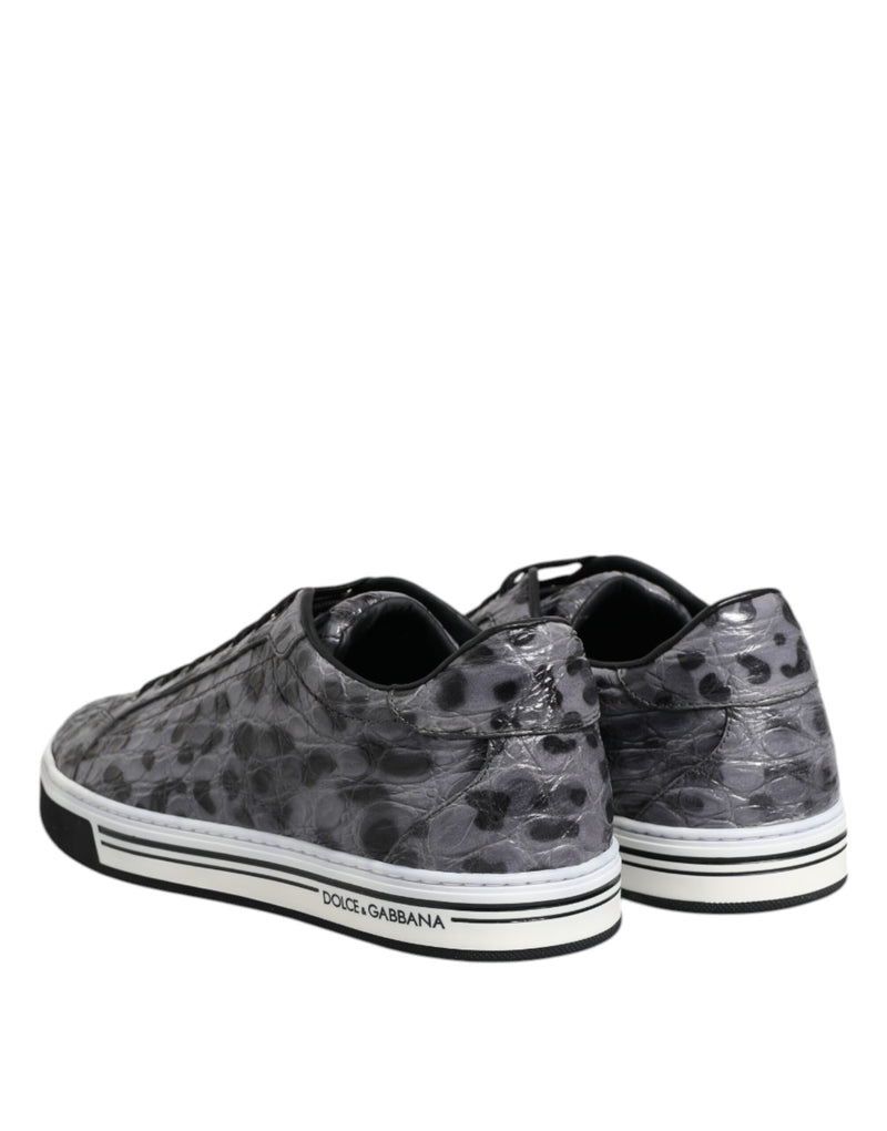 Dolce & Gabbana Gray Leather Leopard Low Top Sneakers