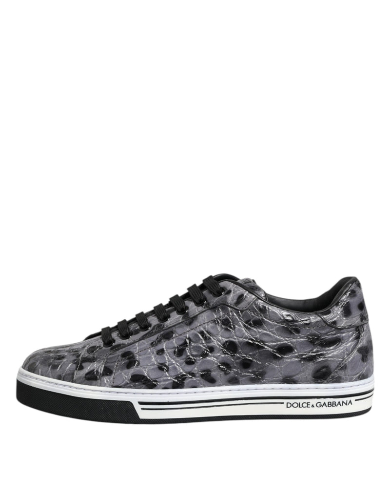 Dolce & Gabbana Gray Leather Leopard Low Top Sneakers