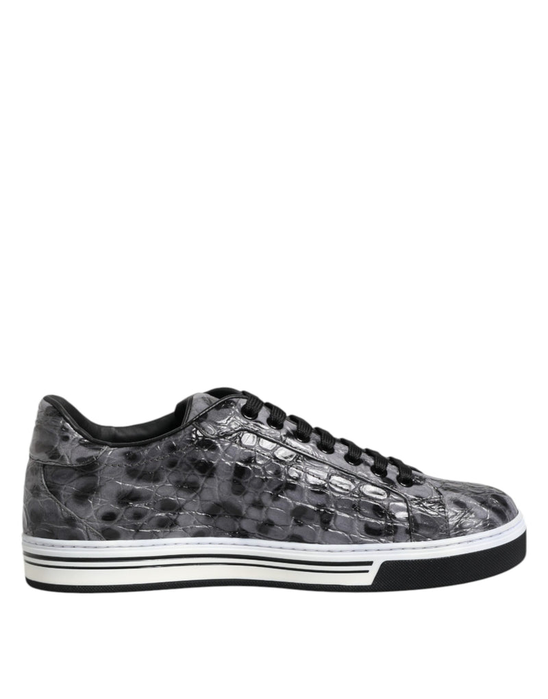Dolce & Gabbana Gray Leather Leopard Low Top Sneakers