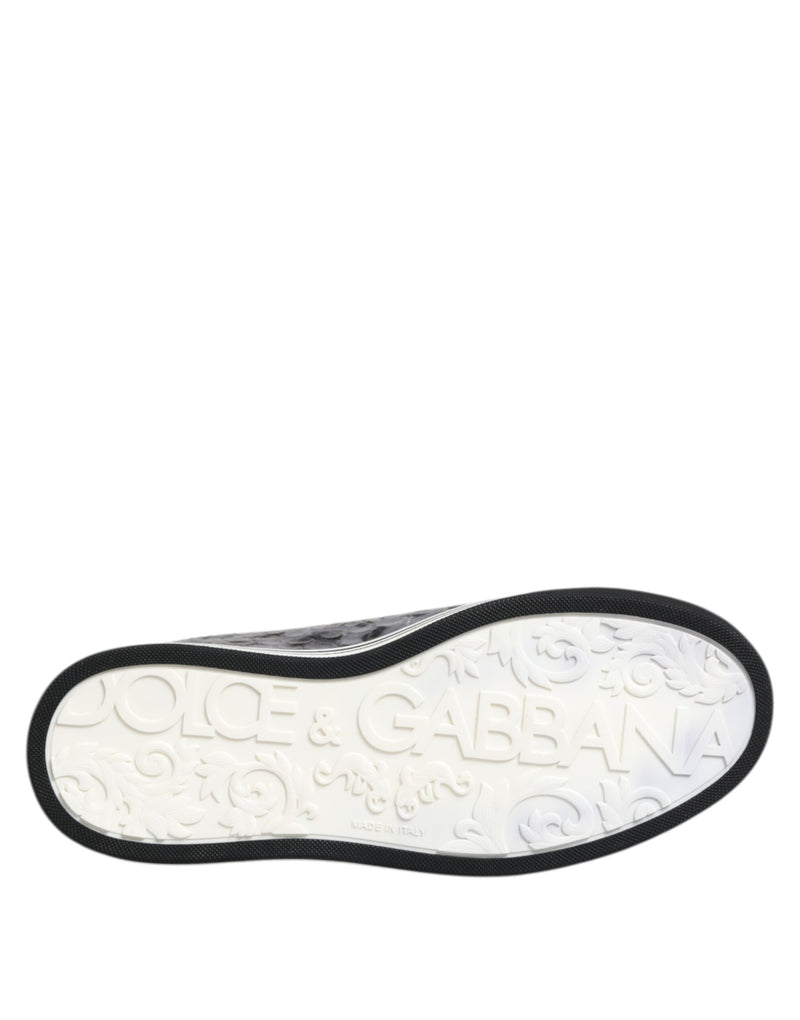 Dolce & Gabbana Gray Leather Leopard Low Top Sneakers