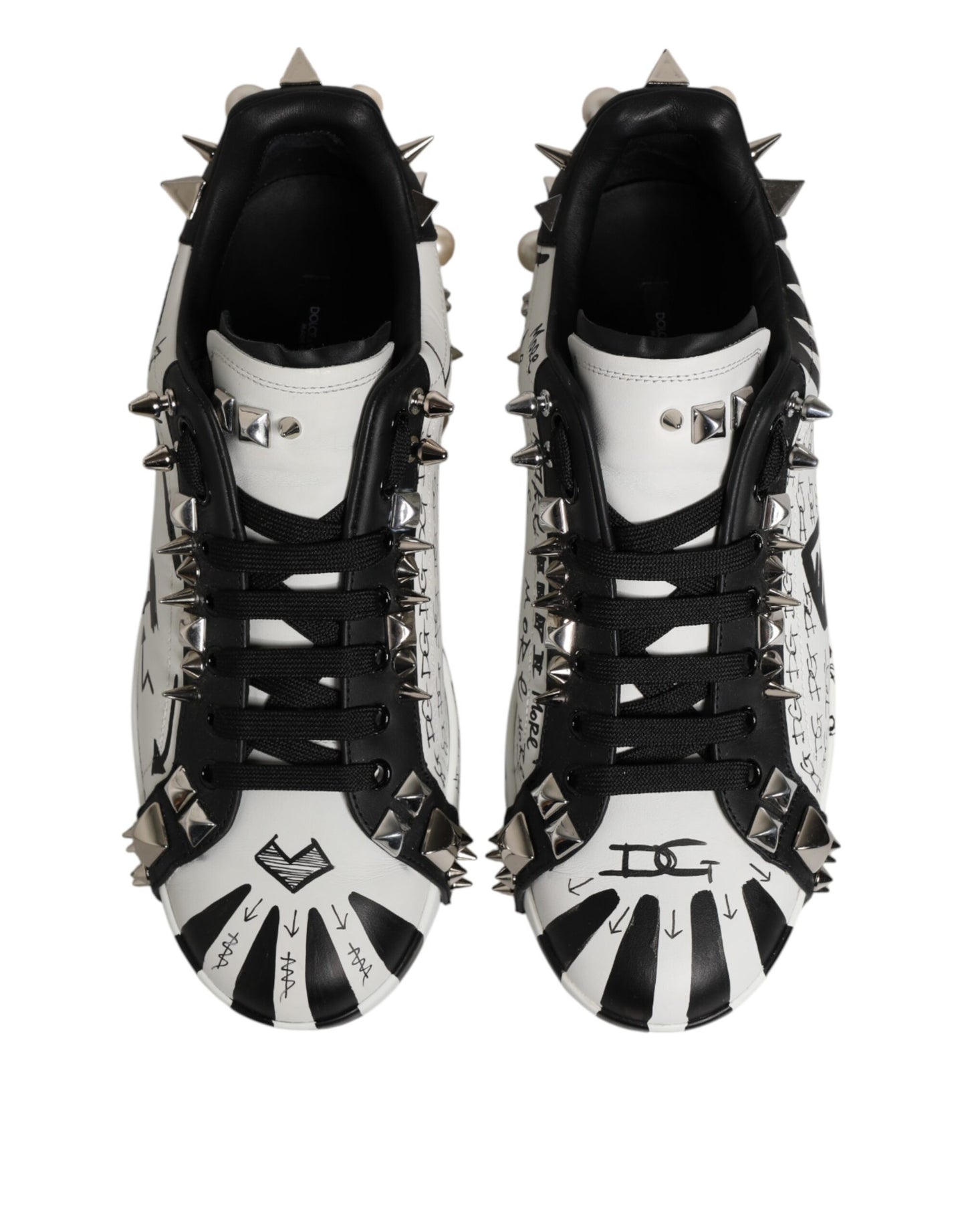 Dolce & Gabbana Black White Studded Low Top Sneakers Shoes