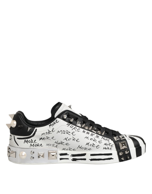 Dolce & Gabbana Black White Studded Low Top Sneakers Shoes