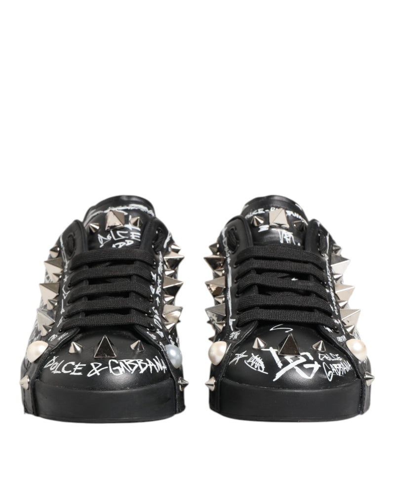 Dolce & Gabbana Black Portofino Stud Embellished Sneakers