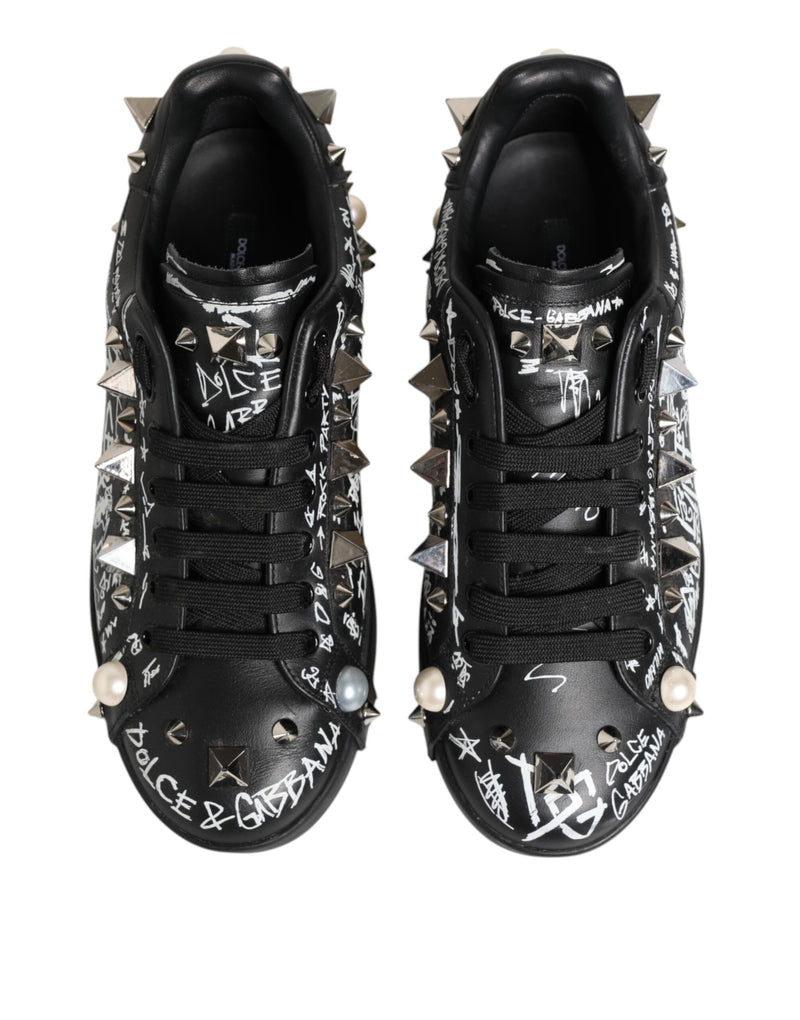 Dolce & Gabbana Black Portofino Stud Embellished Sneakers