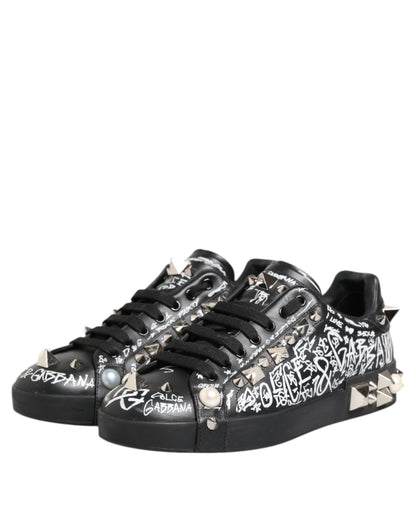 Dolce & Gabbana Black Portofino Stud Embellished Sneakers Shoes