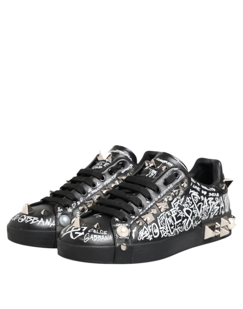 Dolce & Gabbana Black Portofino Stud Embellished Sneakers