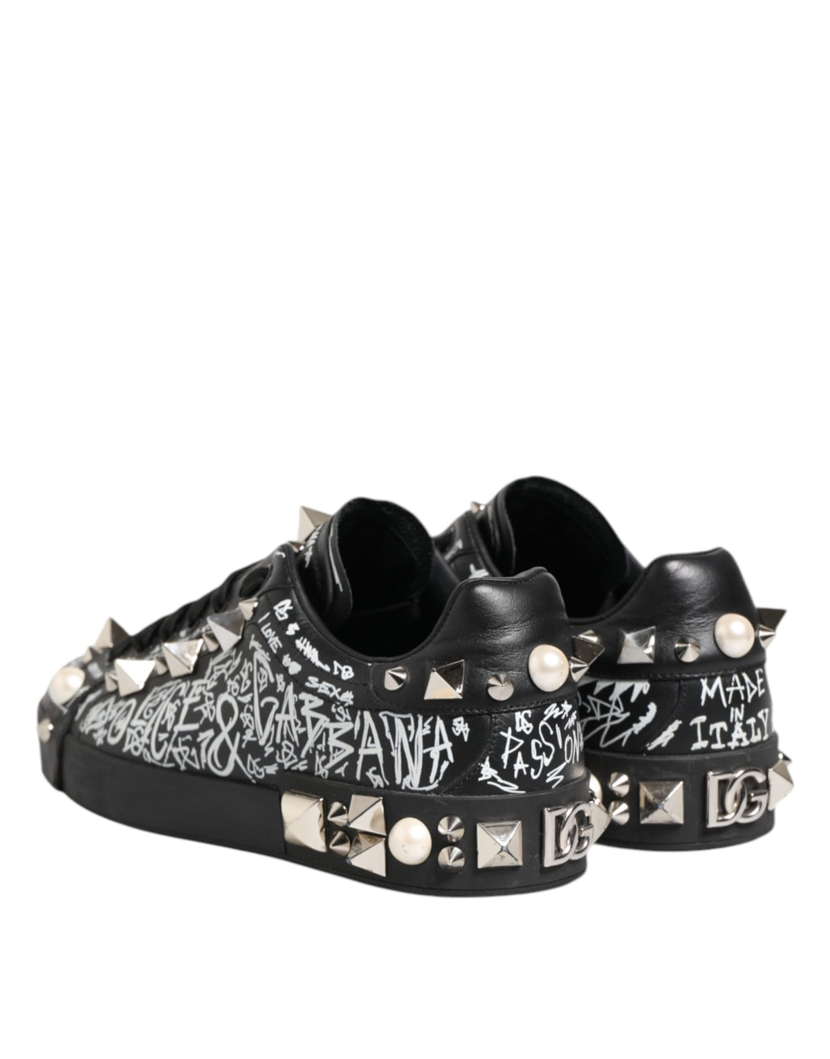 Dolce & Gabbana Black Portofino Stud Embellished Sneakers