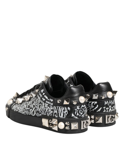 Dolce & Gabbana Black Portofino Stud Embellished Sneakers Shoes