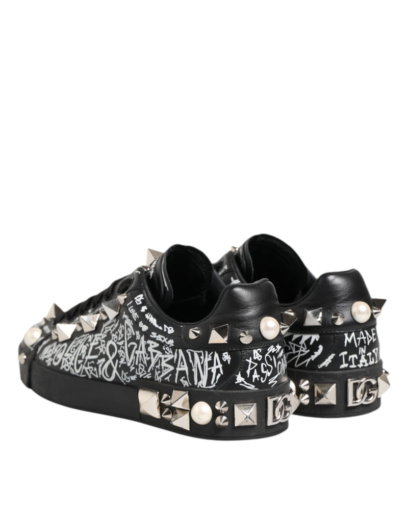 Dolce & Gabbana Black Portofino Stud Embellished Sneakers