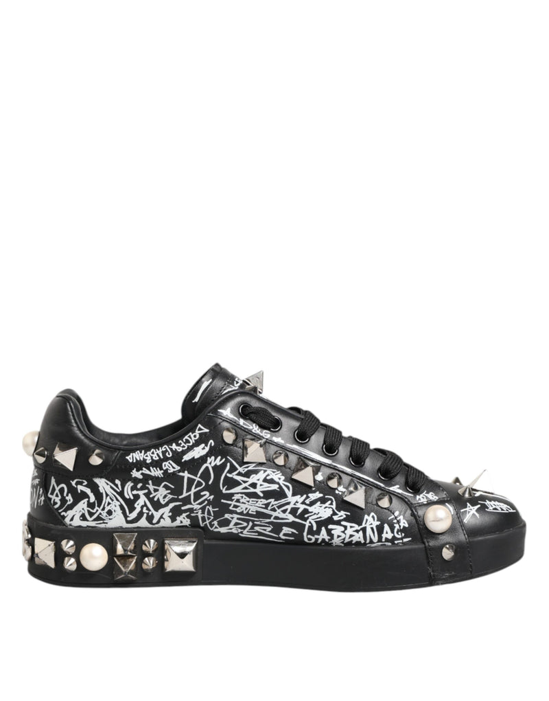 Dolce & Gabbana Black Portofino Stud Embellished Sneakers