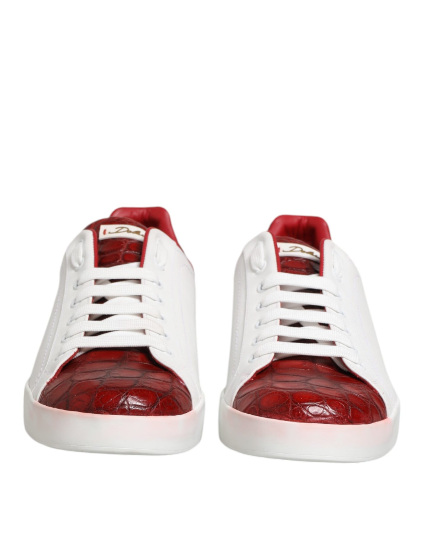 Dolce & Gabbana White Red Leather Lace Up Sneakers Shoes