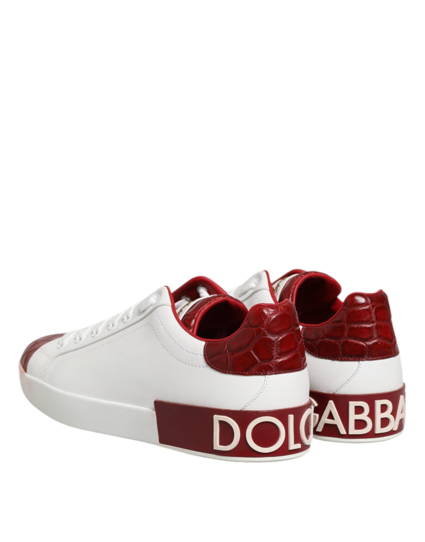 Dolce & Gabbana White Red Leather Lace Up Sneakers Shoes