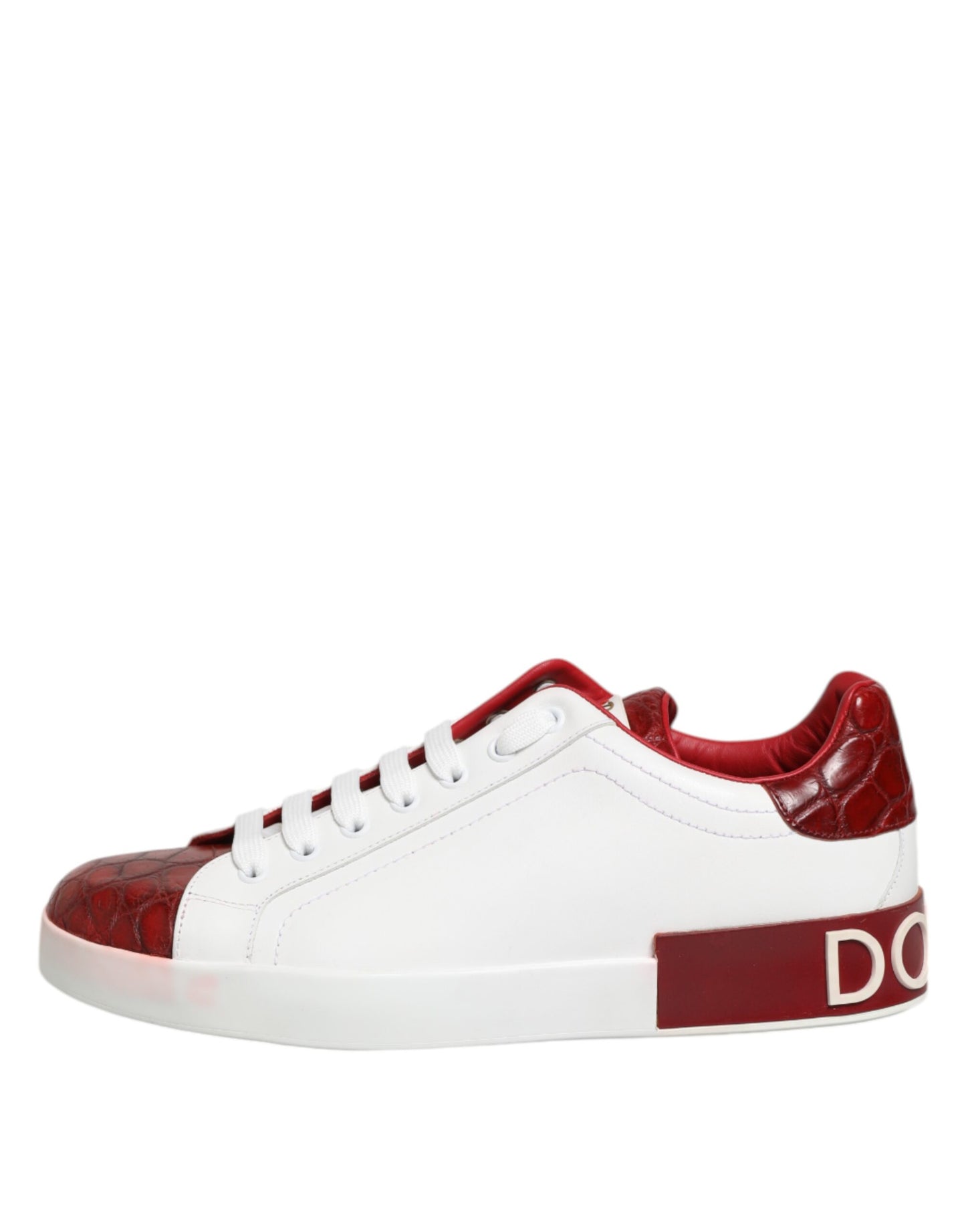 Dolce & Gabbana White Red Leather Lace Up Sneakers Shoes
